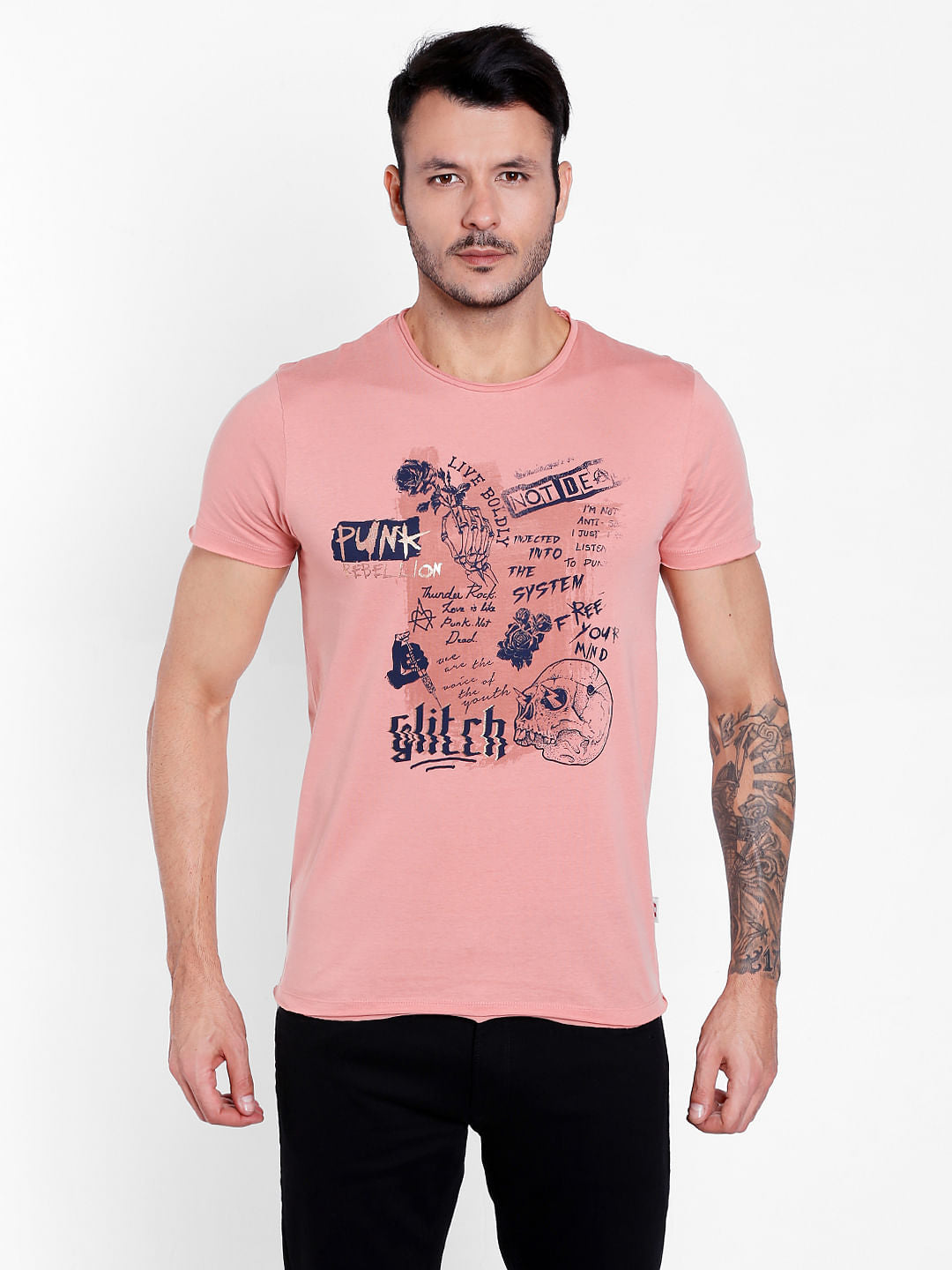 Pink Slogan Print Crew Neck T-Shirt - S
