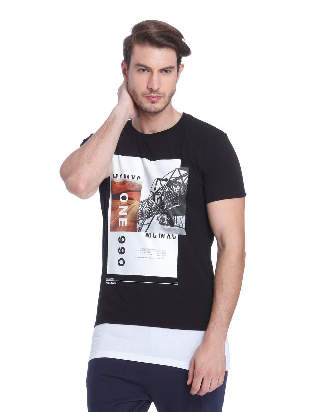 Black Graphic Print Crew Neck T-Shirt - S
