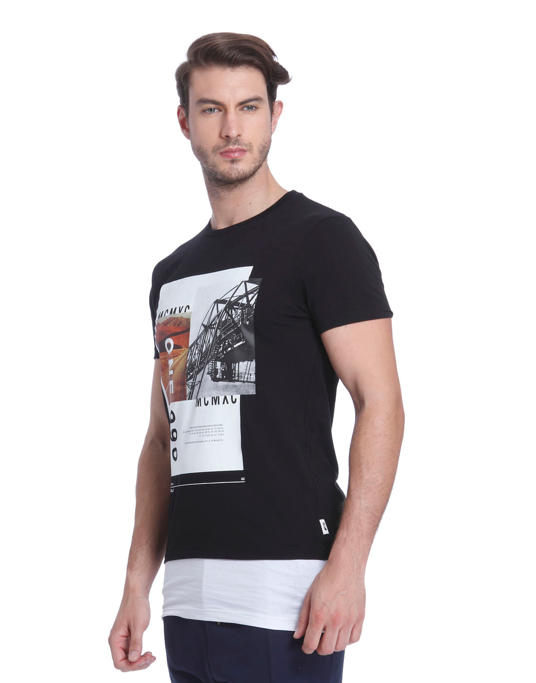 Black Graphic Print Crew Neck T-Shirt