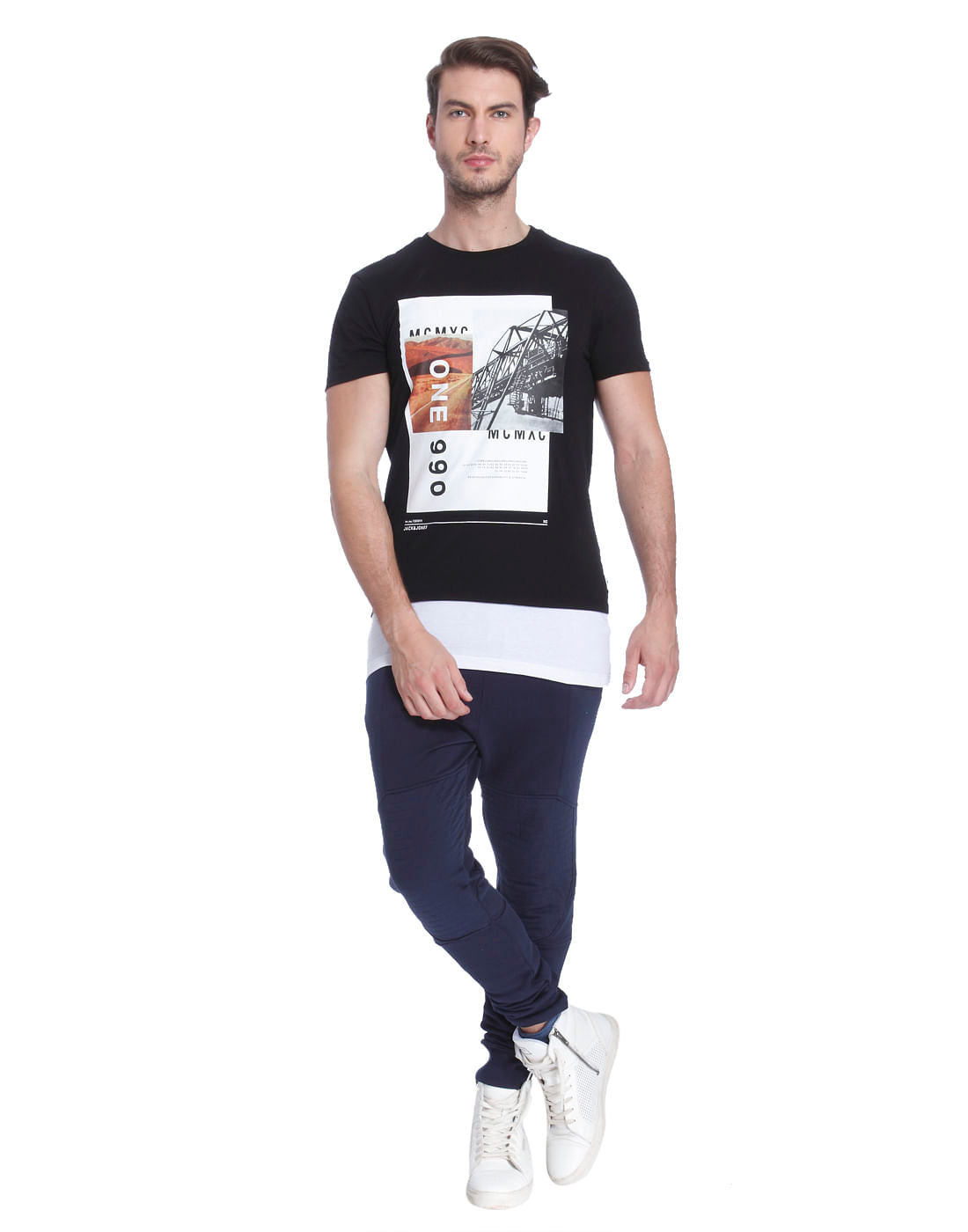 Black Graphic Print Crew Neck T-Shirt