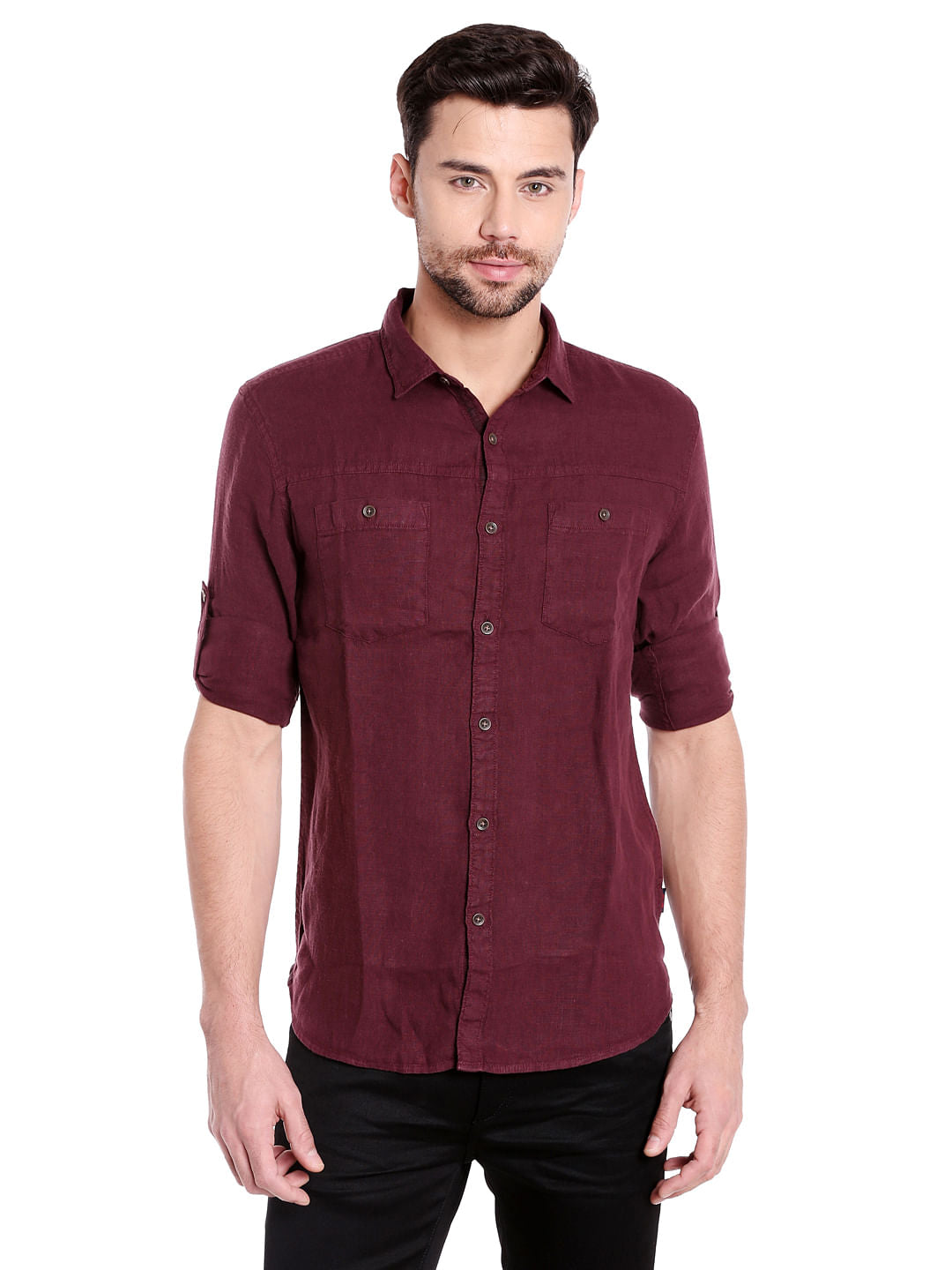 Red Linen Slim Fit Shirt - S