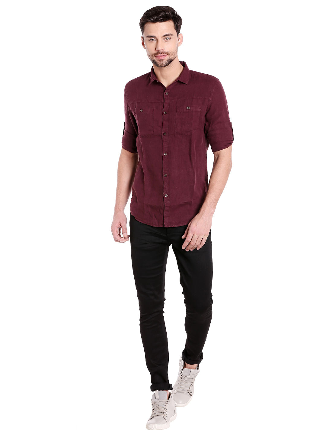 Red Linen Slim Fit Shirt