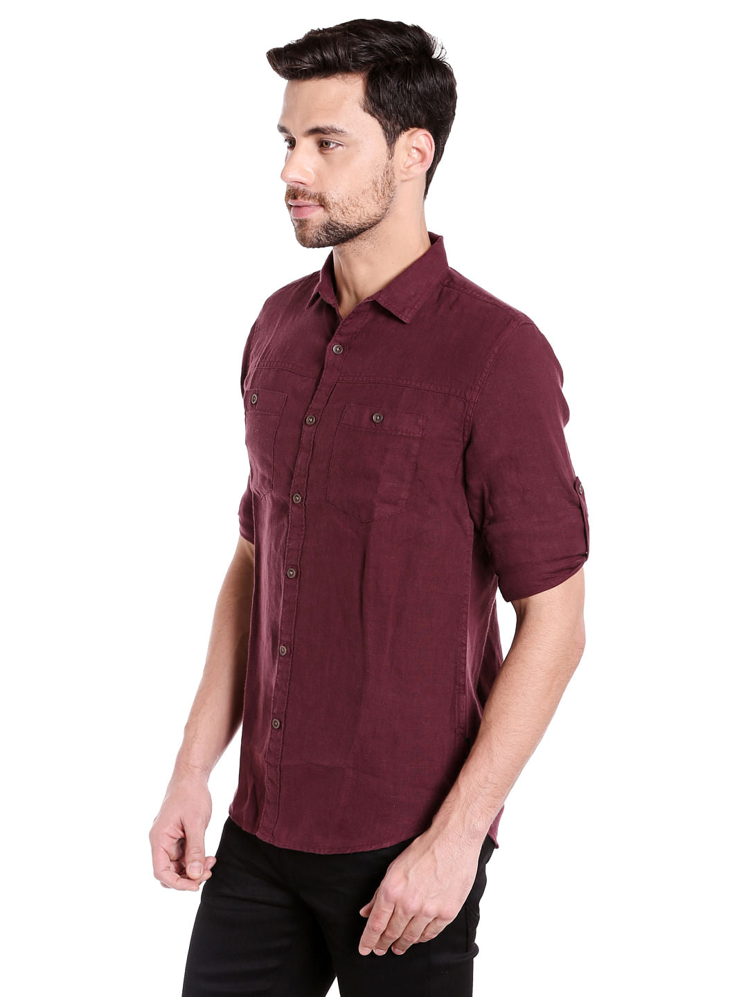 Red Linen Slim Fit Shirt