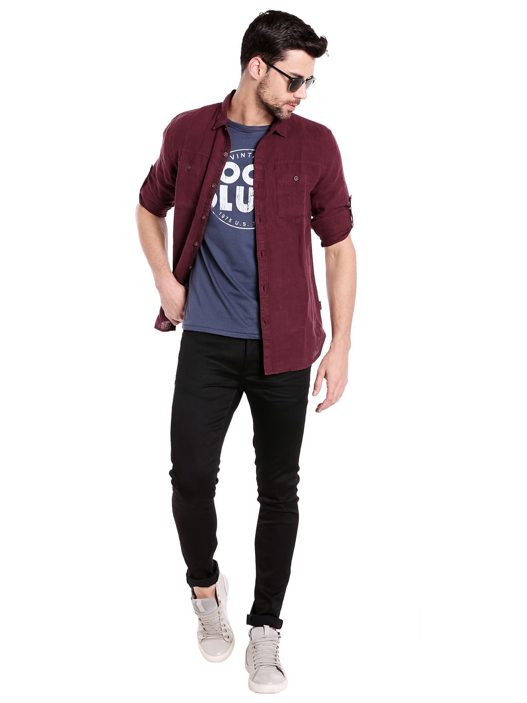 Red Linen Slim Fit Shirt