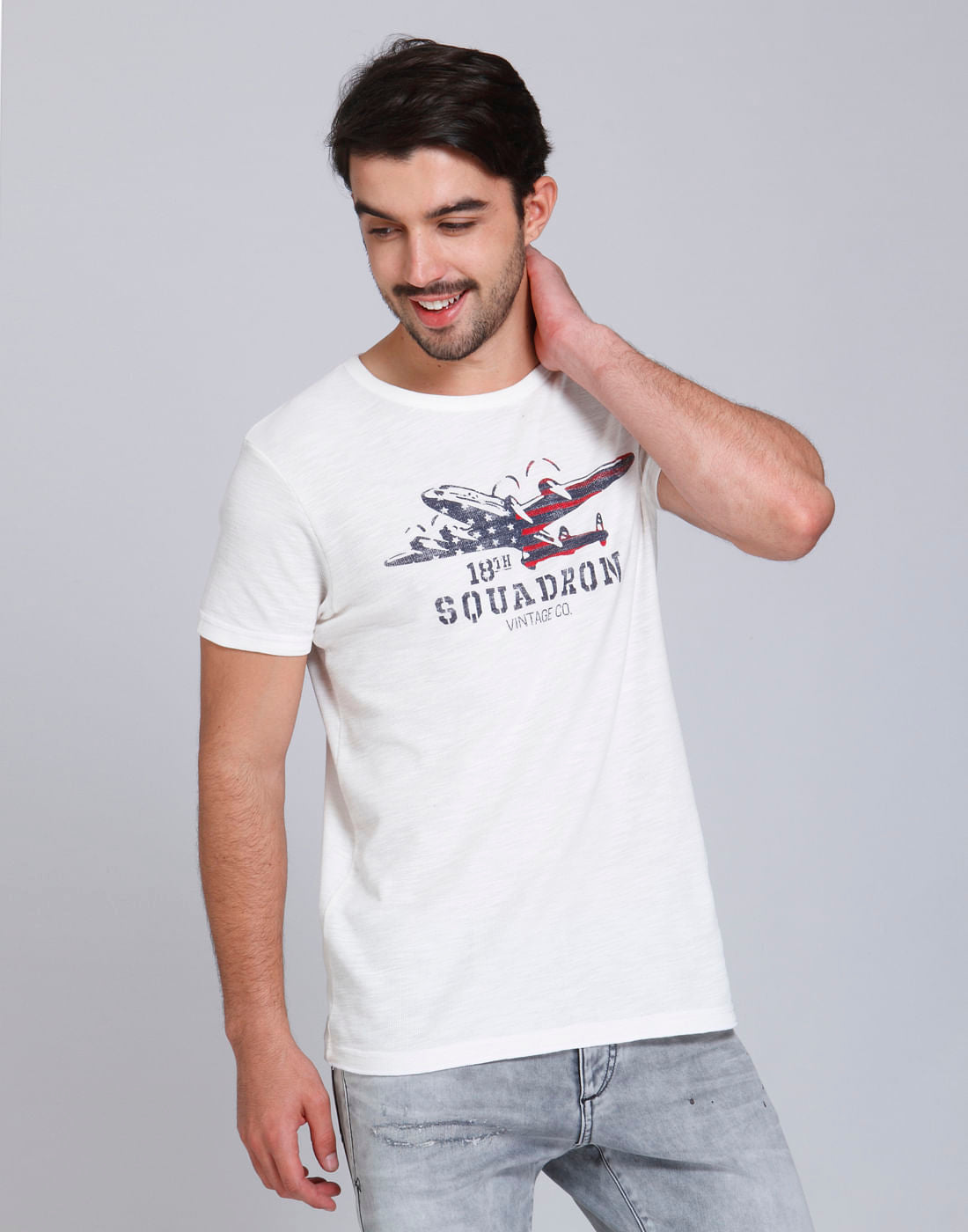 White Graphic Print Crew Neck T-Shirt - S