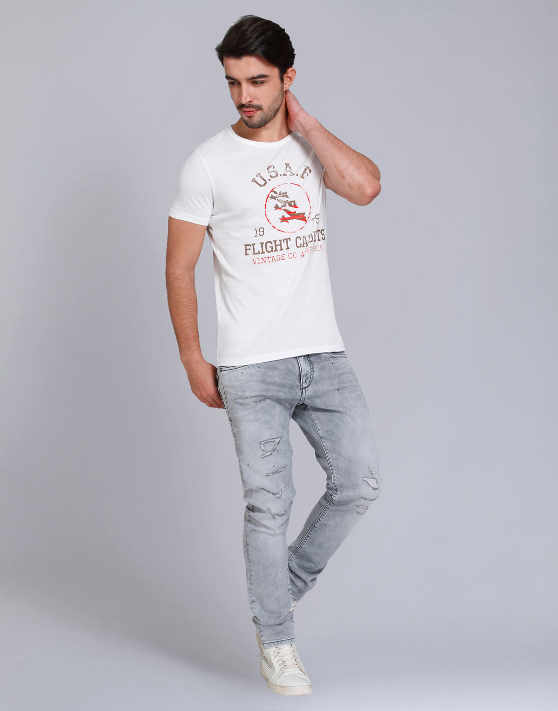 White Graphic Print Crew Neck T-Shirt