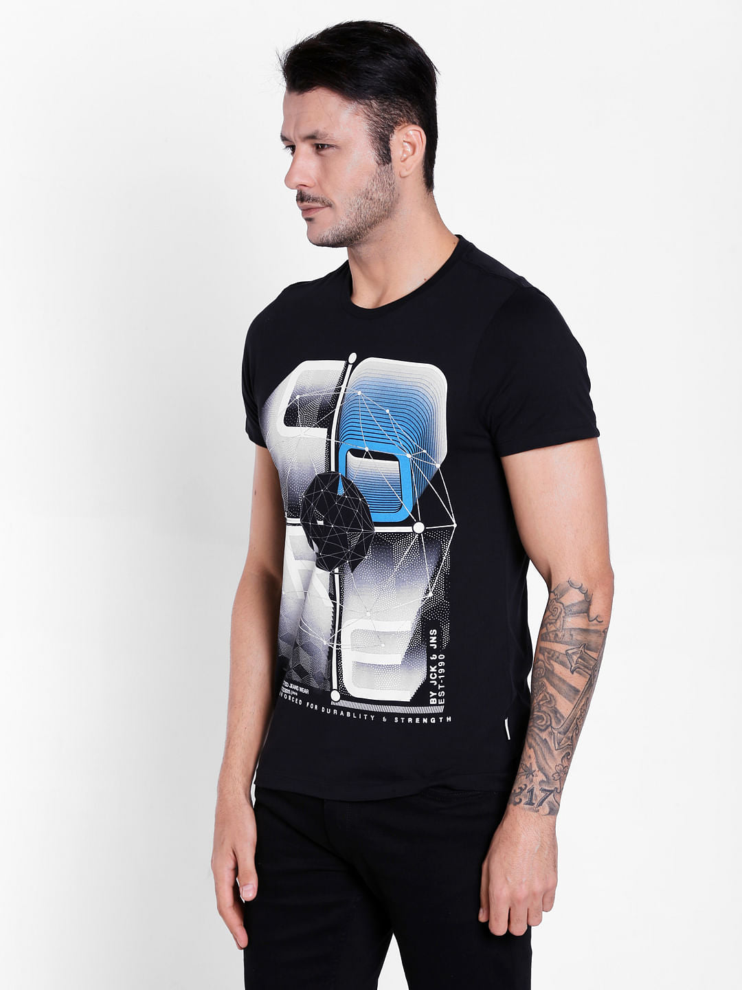 Black Graphic Print Crew Neck T-Shirt