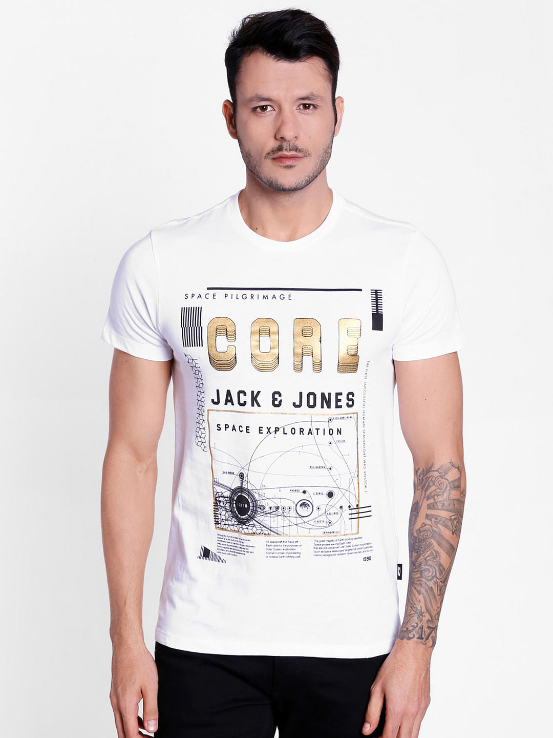 White Graphic Print Crew Neck T-Shirt - S