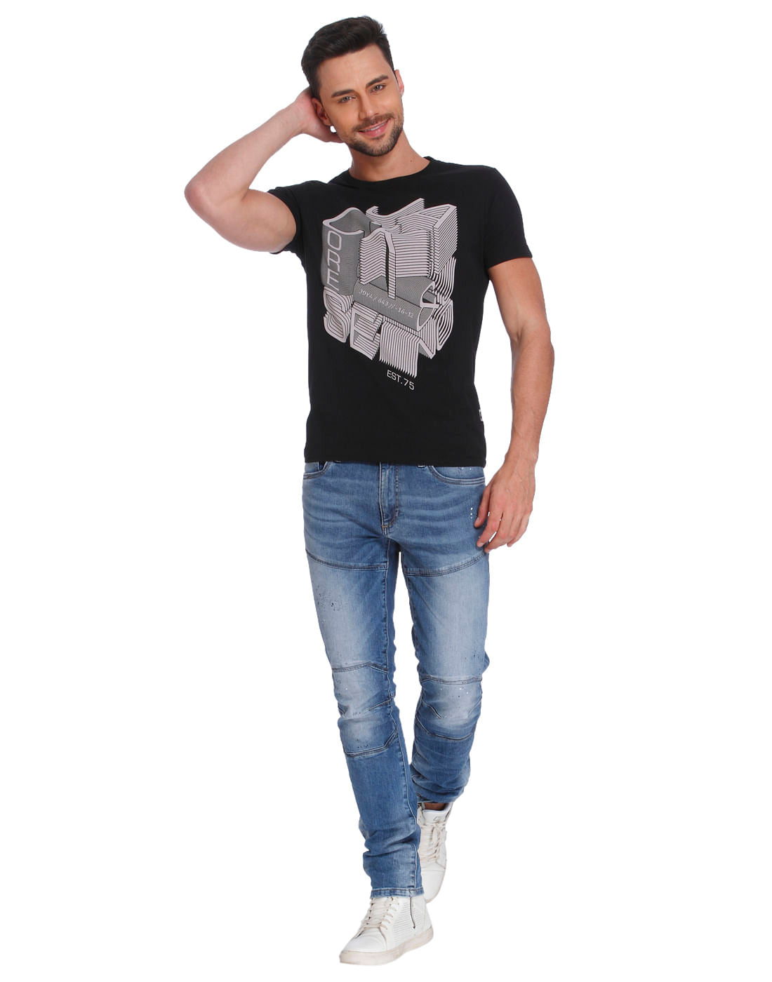 Black Graphic Print Crew Neck T-Shirt
