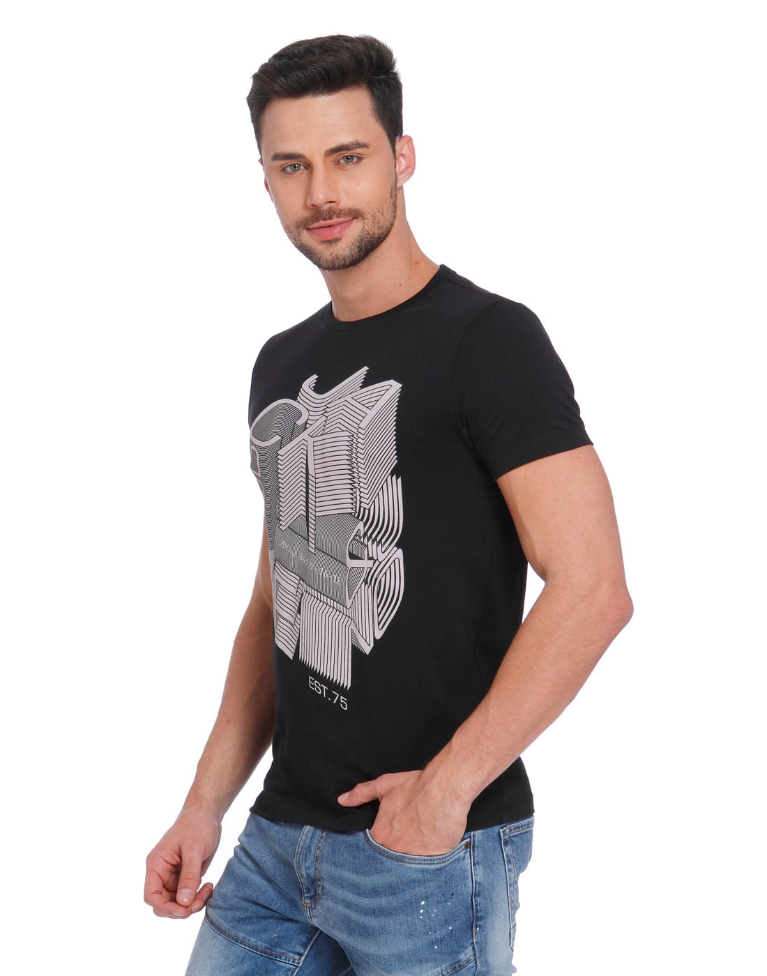 Black Graphic Print Crew Neck T-Shirt