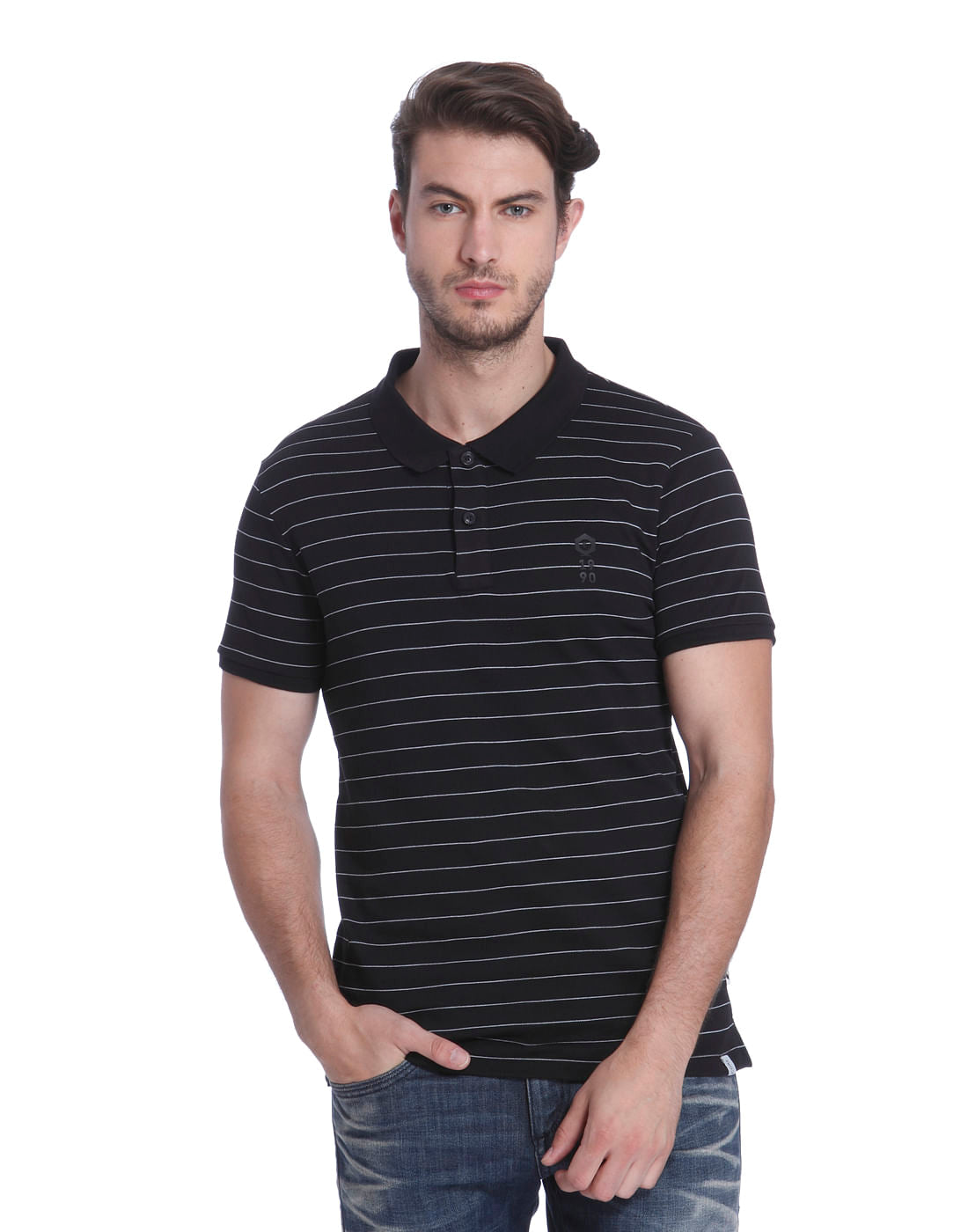 Black Striped Polo T-Shirt - S