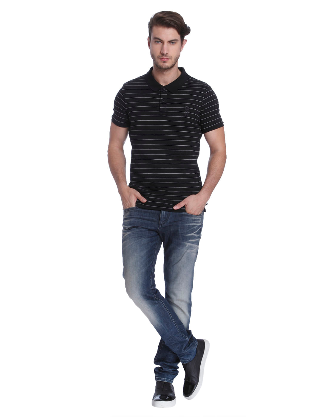 Black Striped Polo T-Shirt