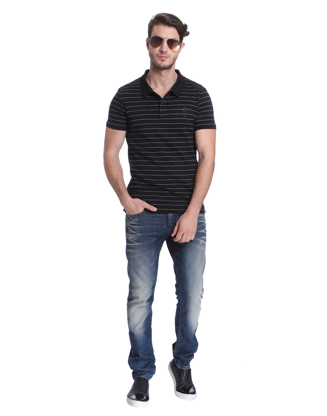 Black Striped Polo T-Shirt