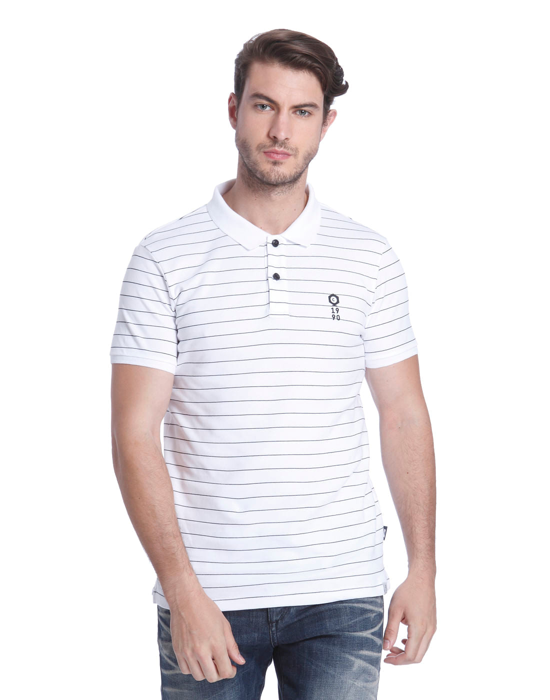 White Striped Polo T-Shirt - S