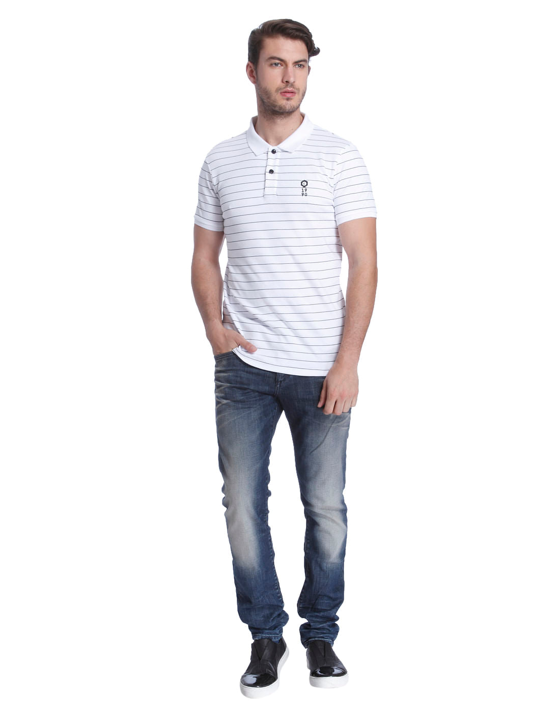 White Striped Polo T-Shirt