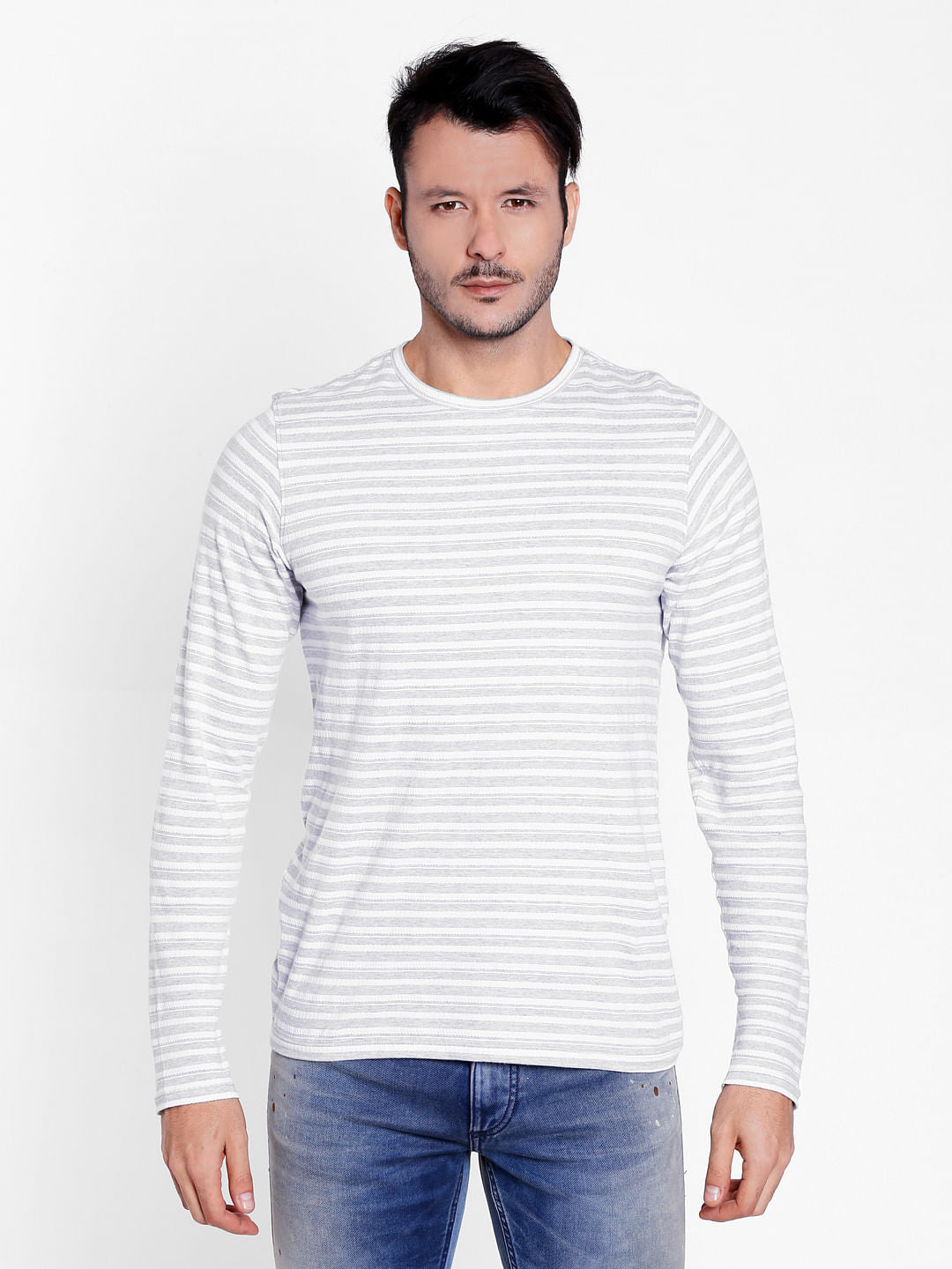 White Jacquard Crew Neck T-Shirt - S