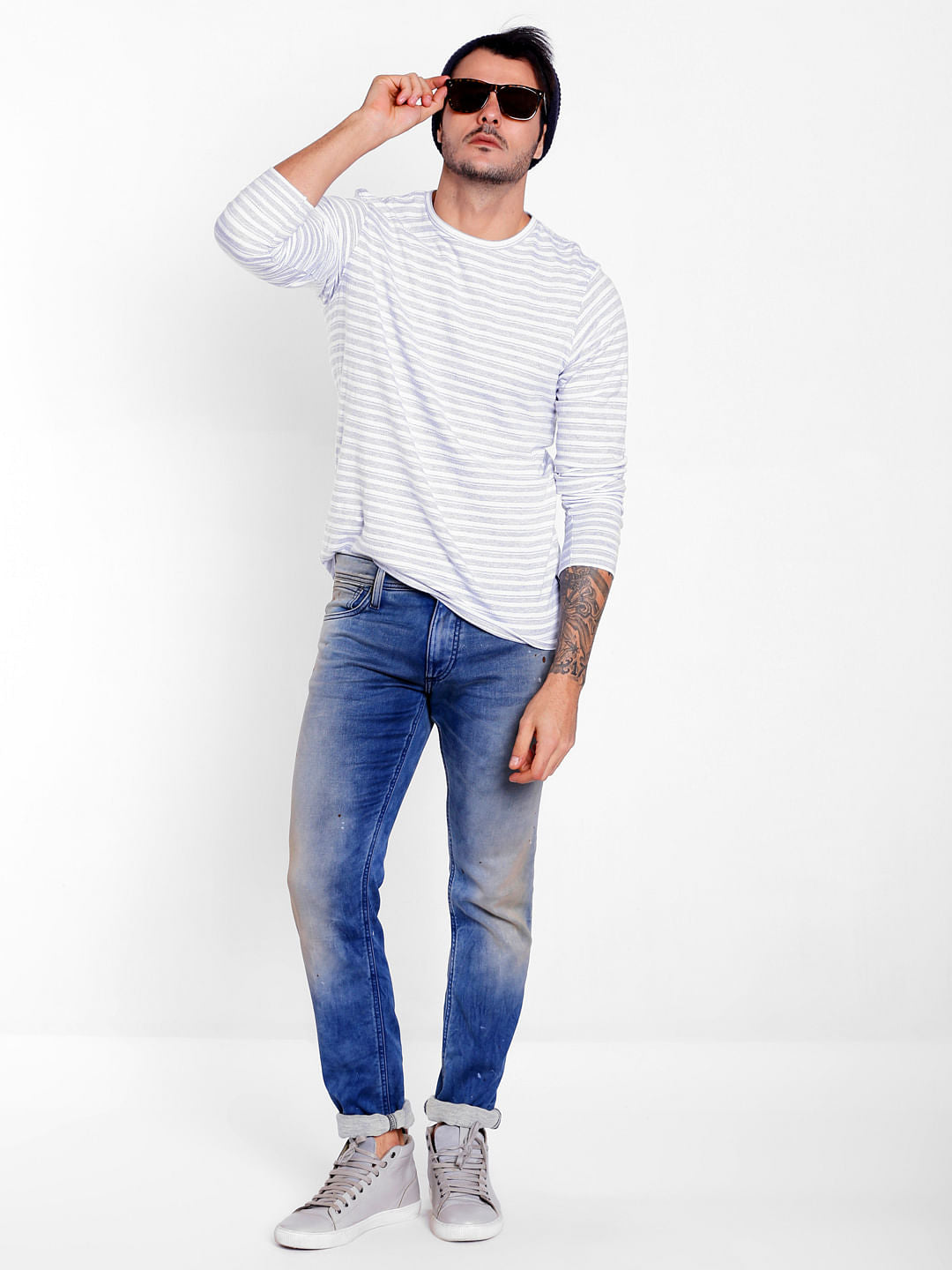 White Jacquard Crew Neck T-Shirt