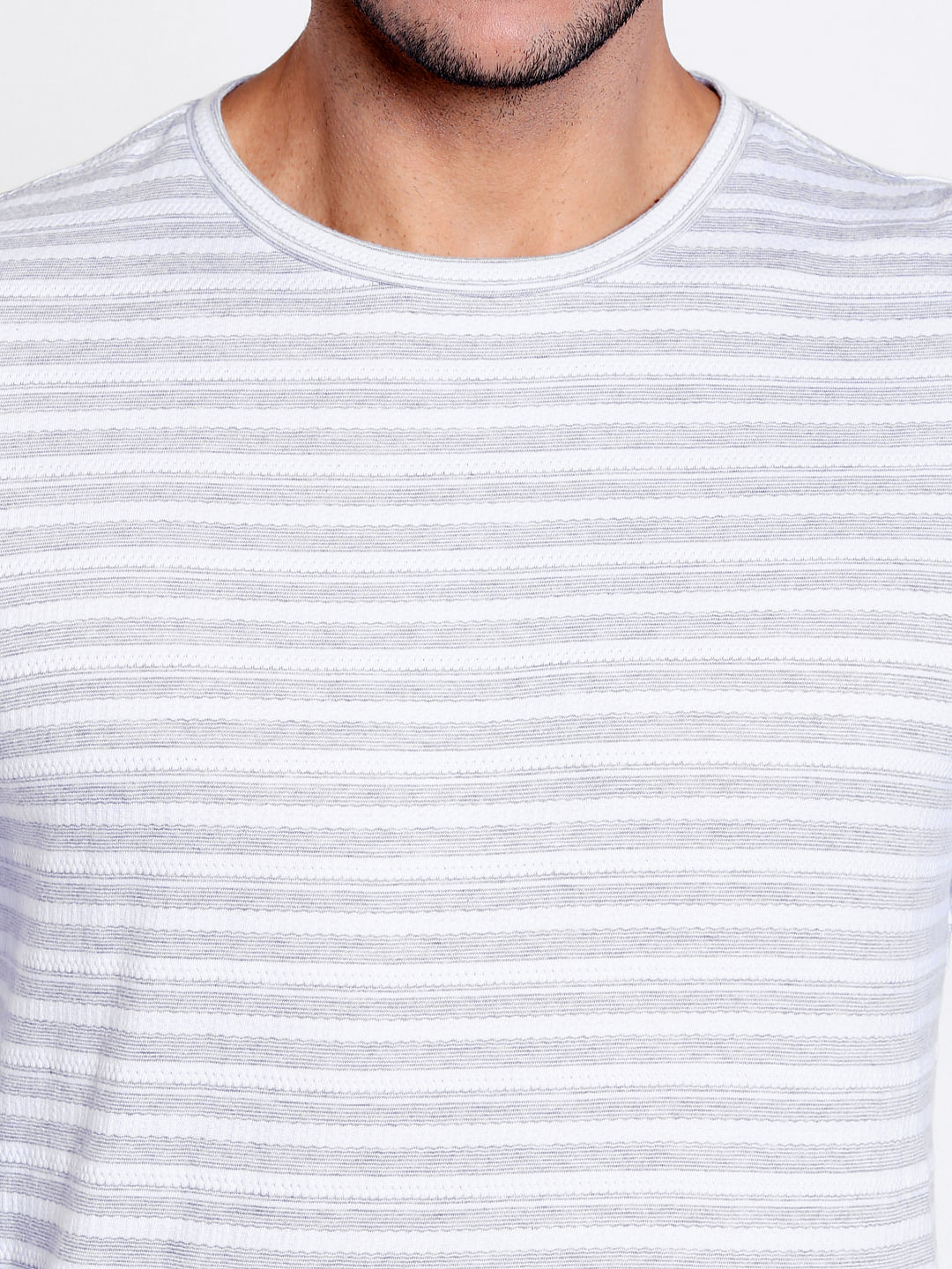 White Jacquard Crew Neck T-Shirt