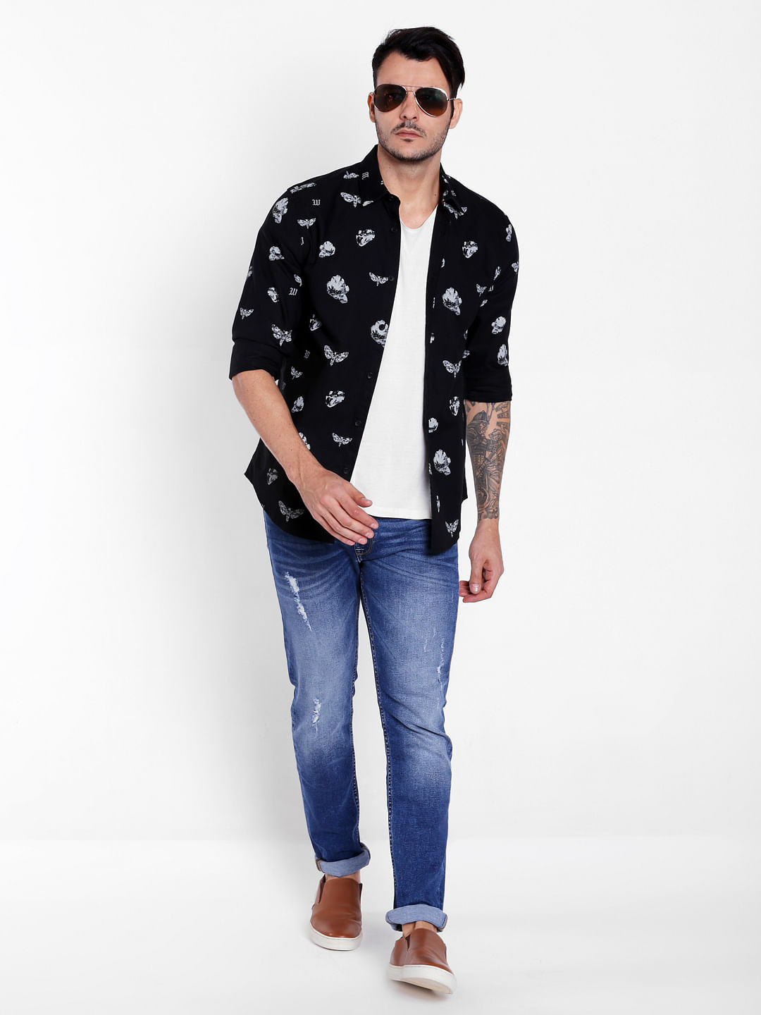 Black Dragonfly Print Slim Fit Shirt