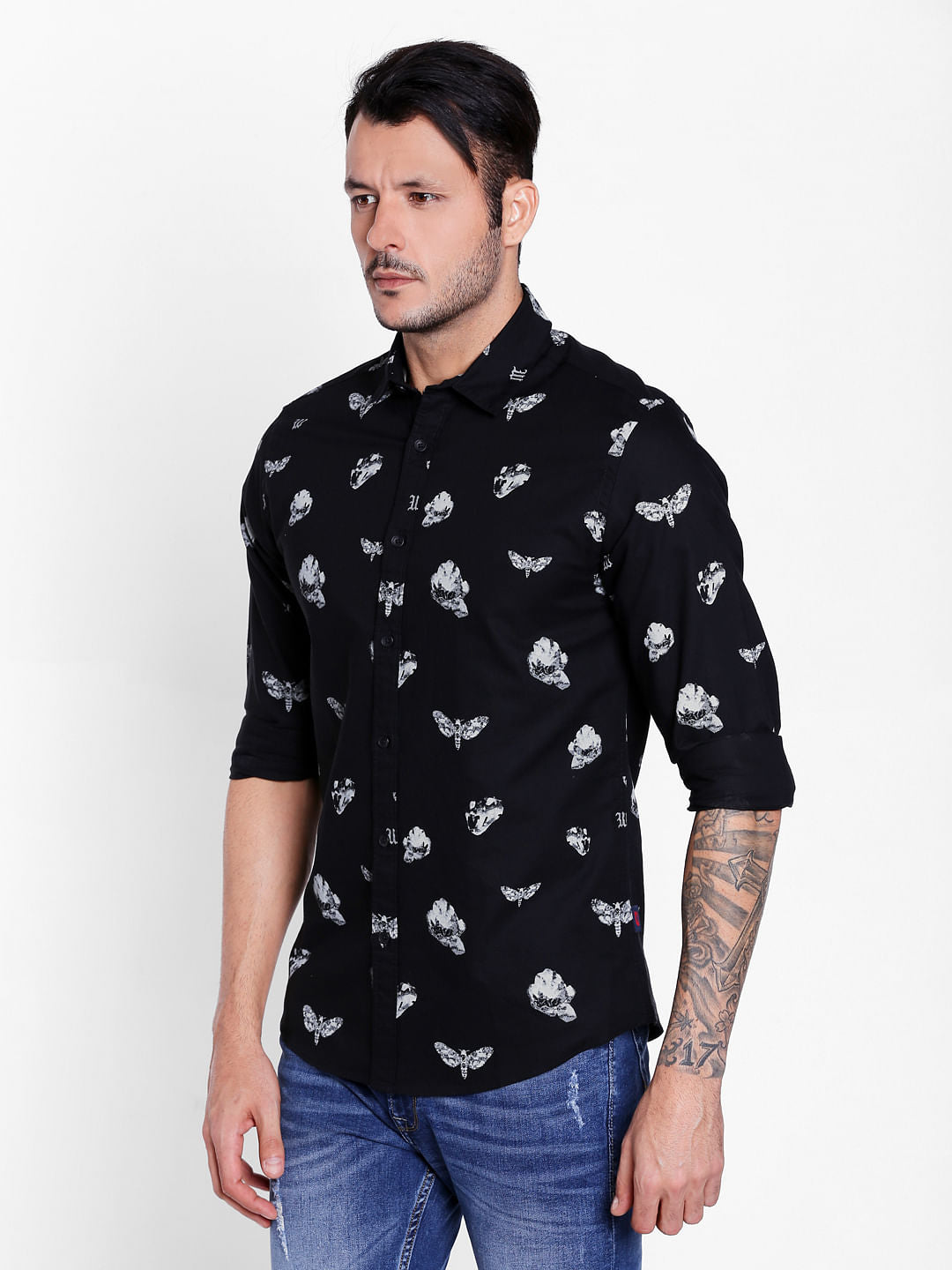 Black Dragonfly Print Slim Fit Shirt