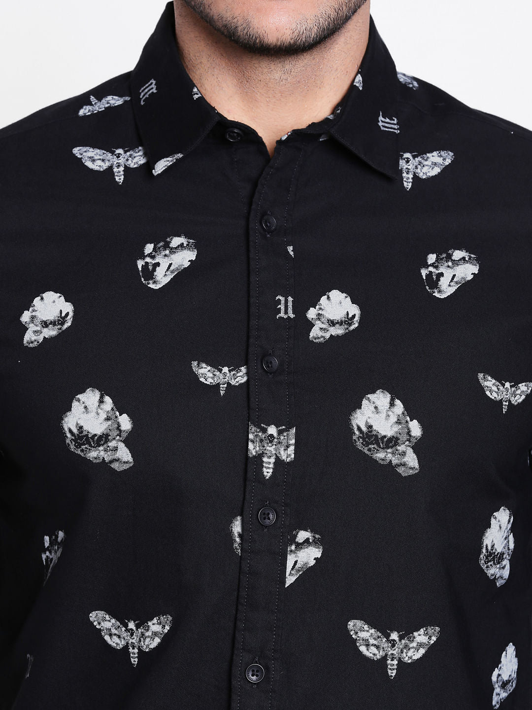 Black Dragonfly Print Slim Fit Shirt