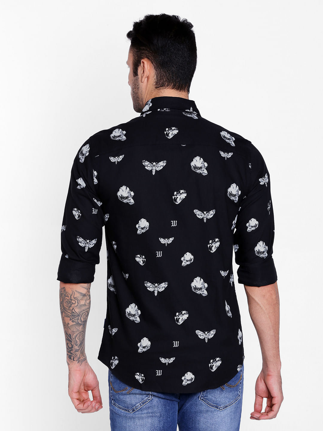Black Dragonfly Print Slim Fit Shirt