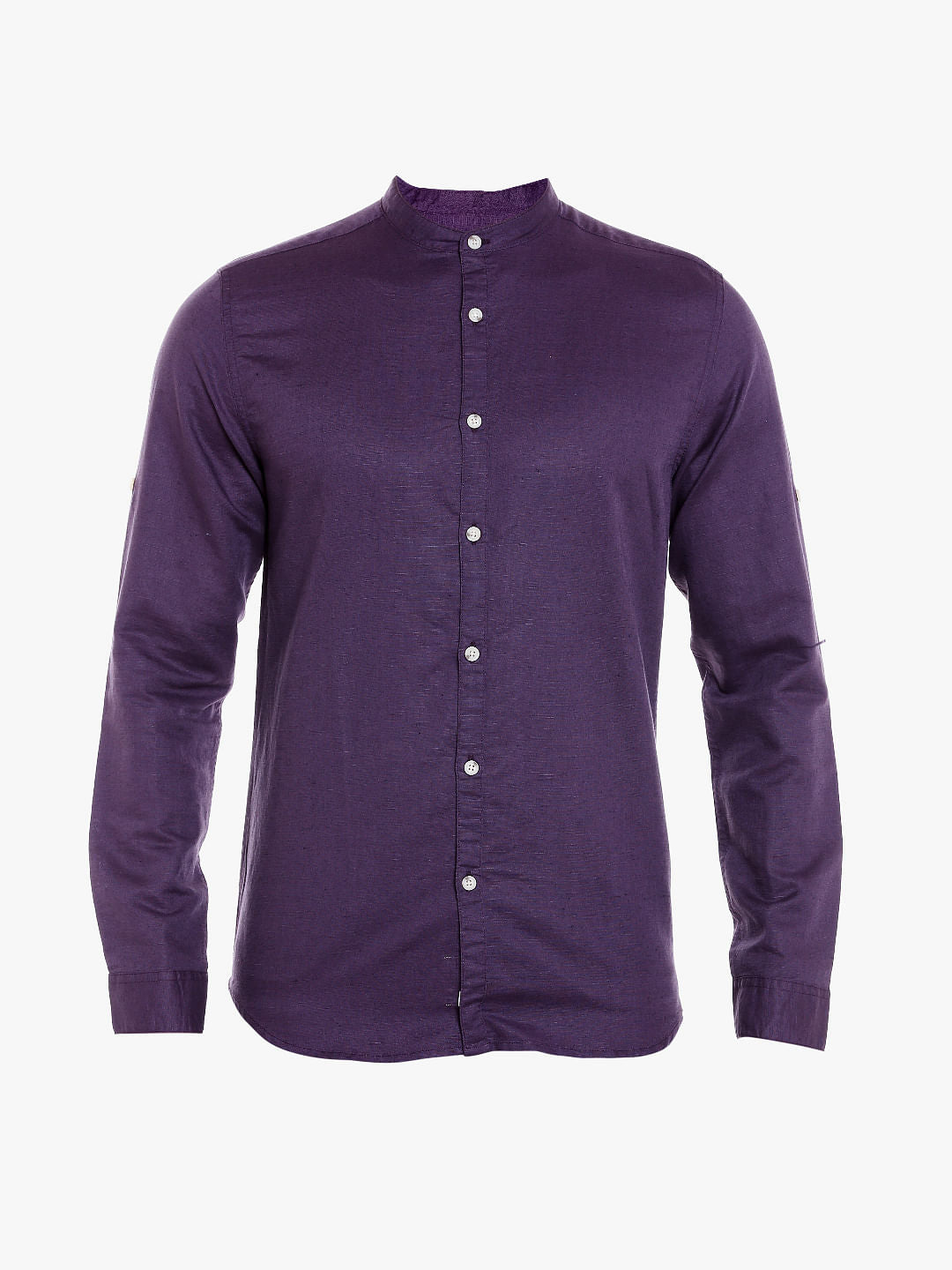 Purple Mandarin Collar Linen Shirt