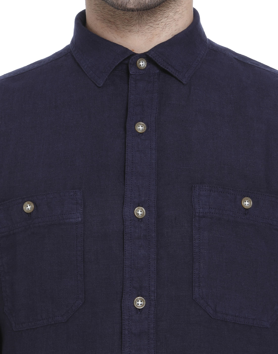 Dark Blue Linen Slim Fit Shirt