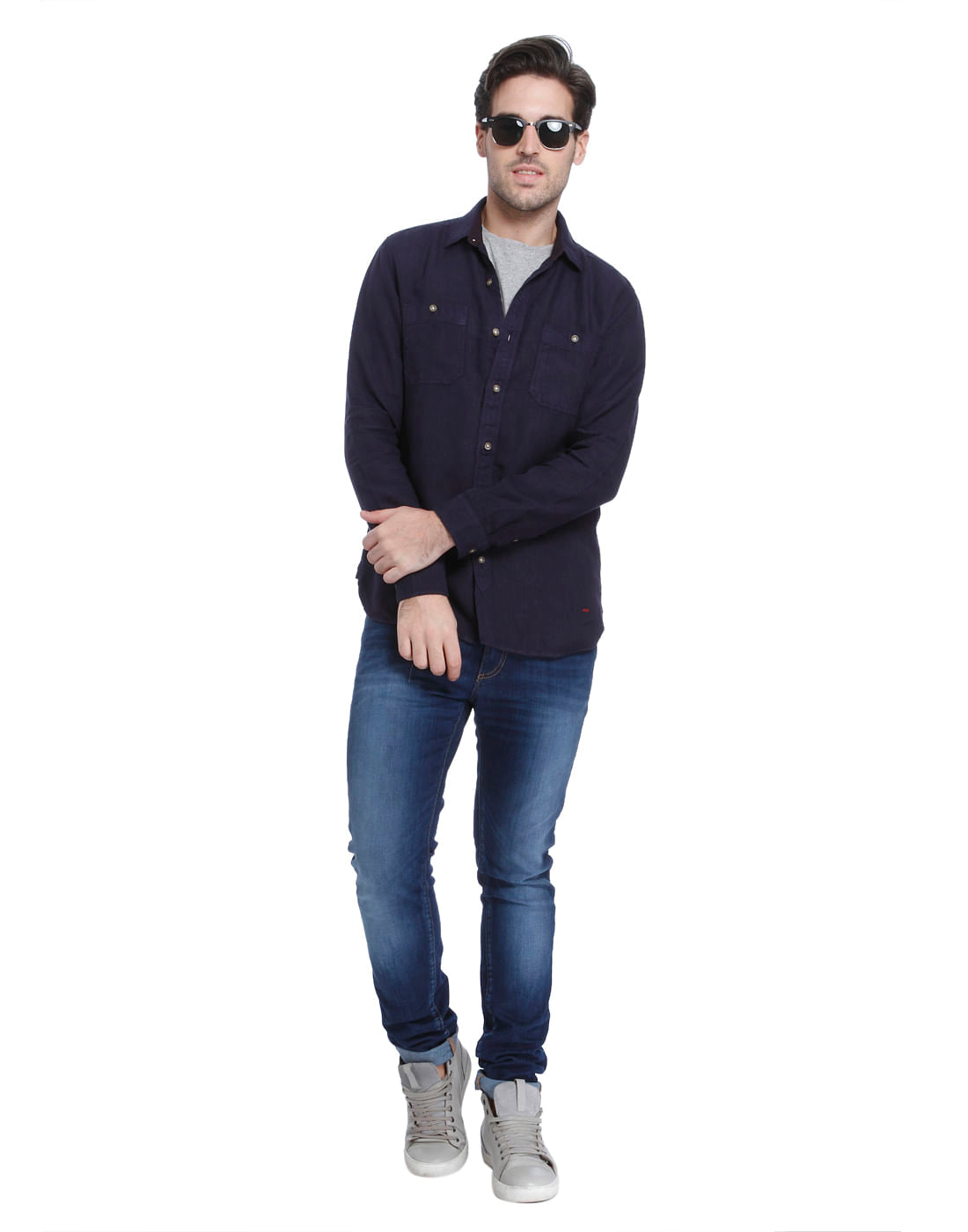 Dark Blue Linen Slim Fit Shirt