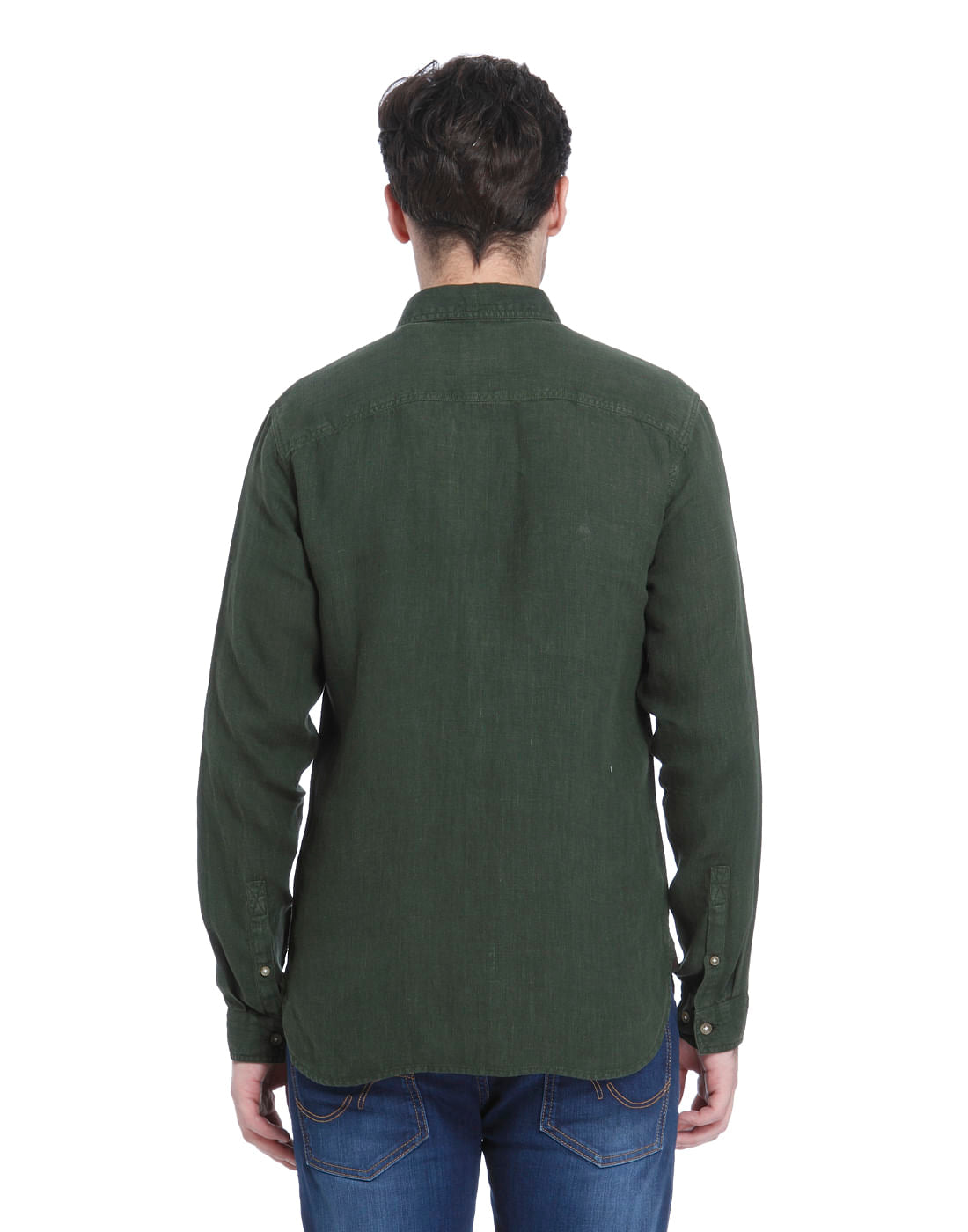 Forest Green Linen Slim Fit Shirt