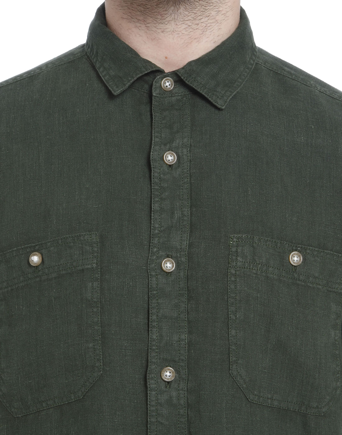 Forest Green Linen Slim Fit Shirt