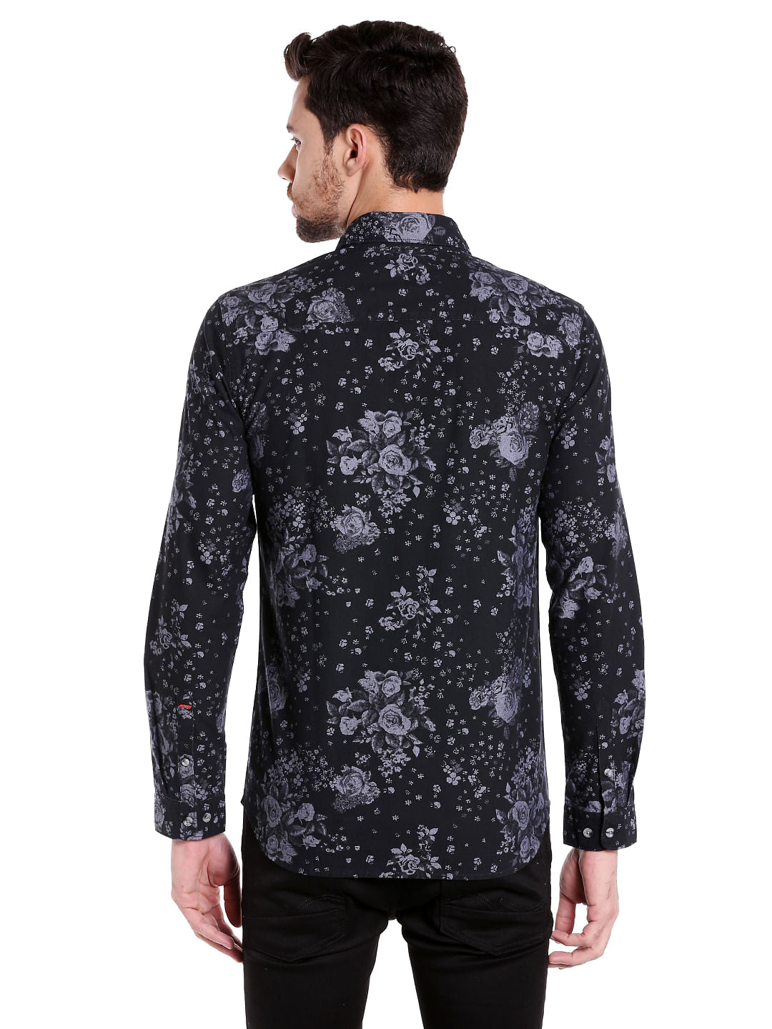 Black Floral Print Slim Fit Shirt