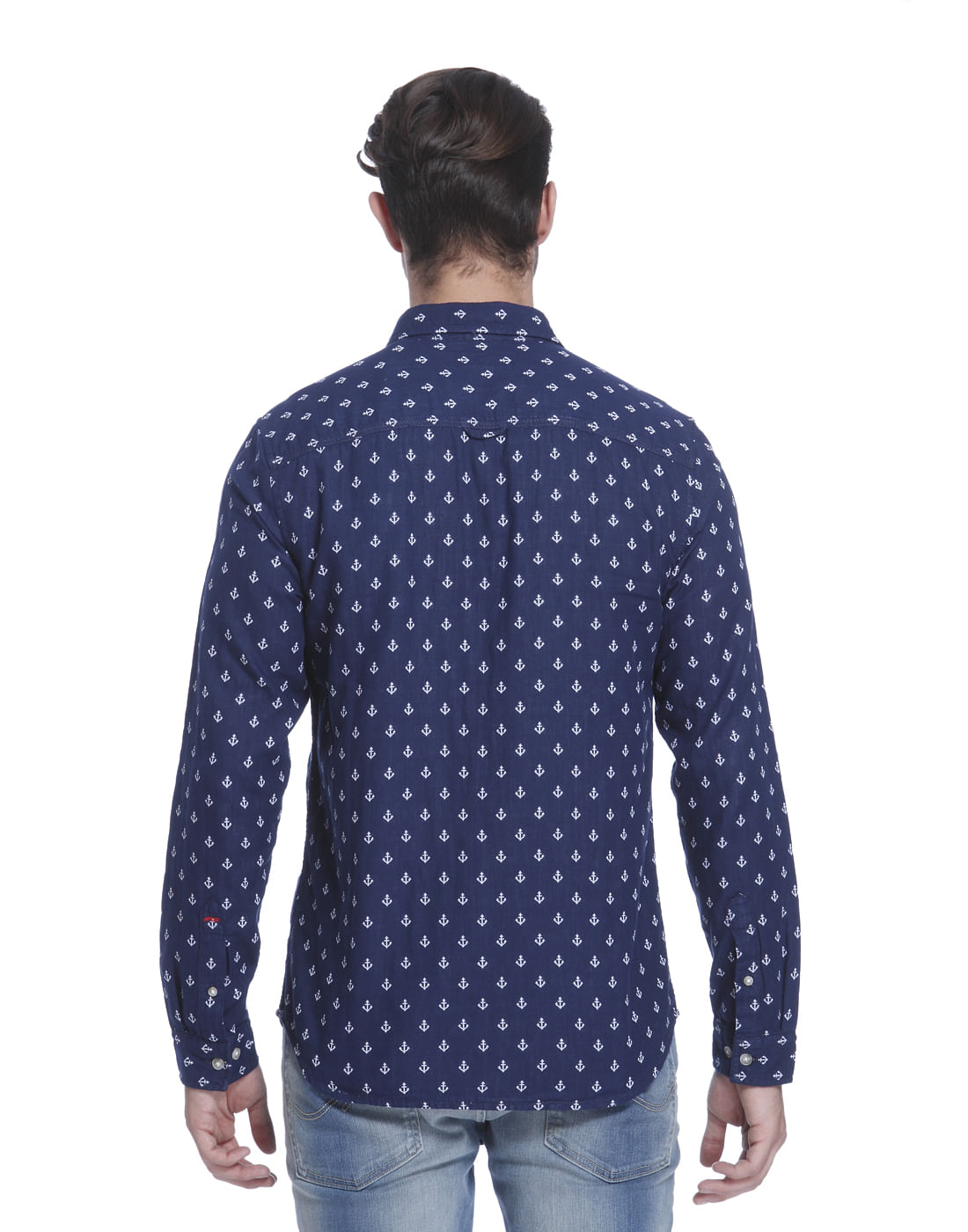 Blue Anchor Print Slim Fit Shirt