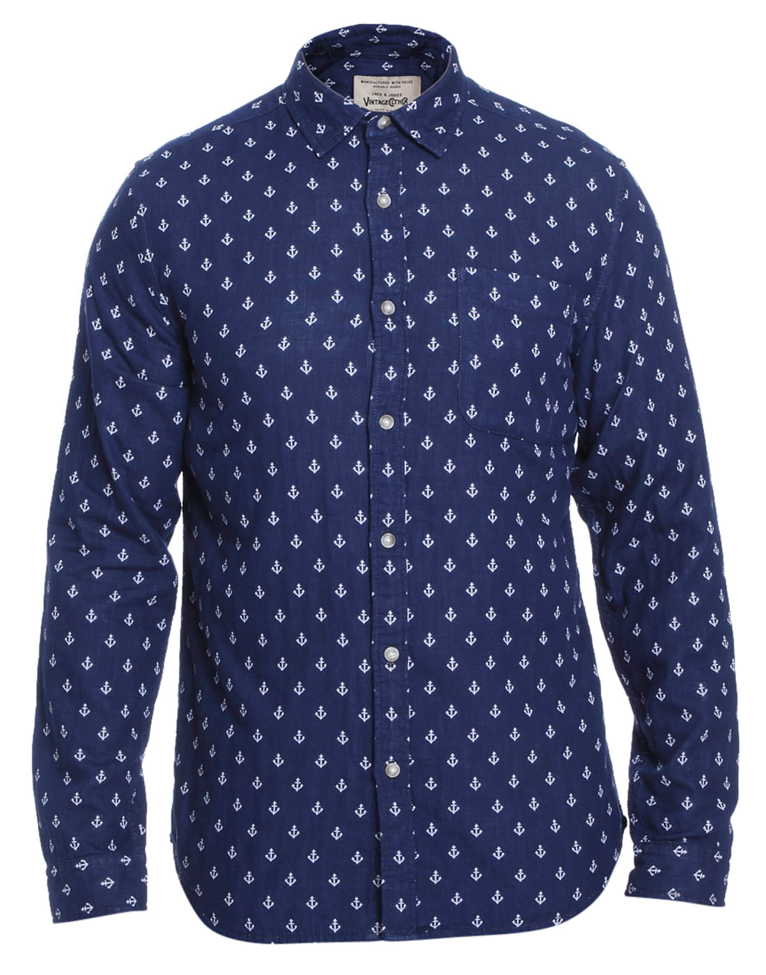 Blue Anchor Print Slim Fit Shirt
