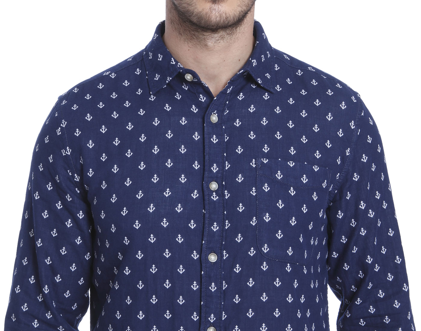 Blue Anchor Print Slim Fit Shirt