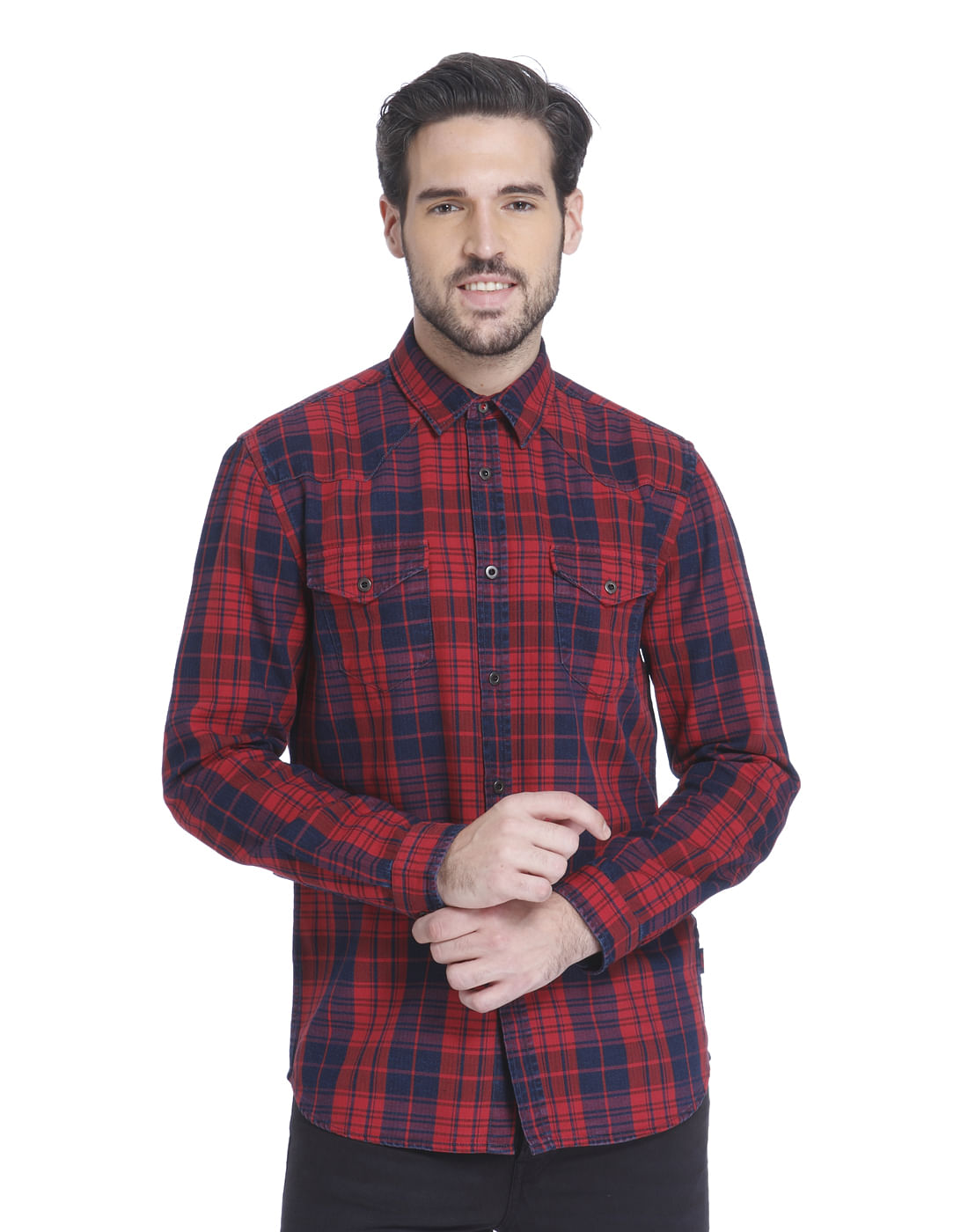 Red Check Slim Fit Shirt - S