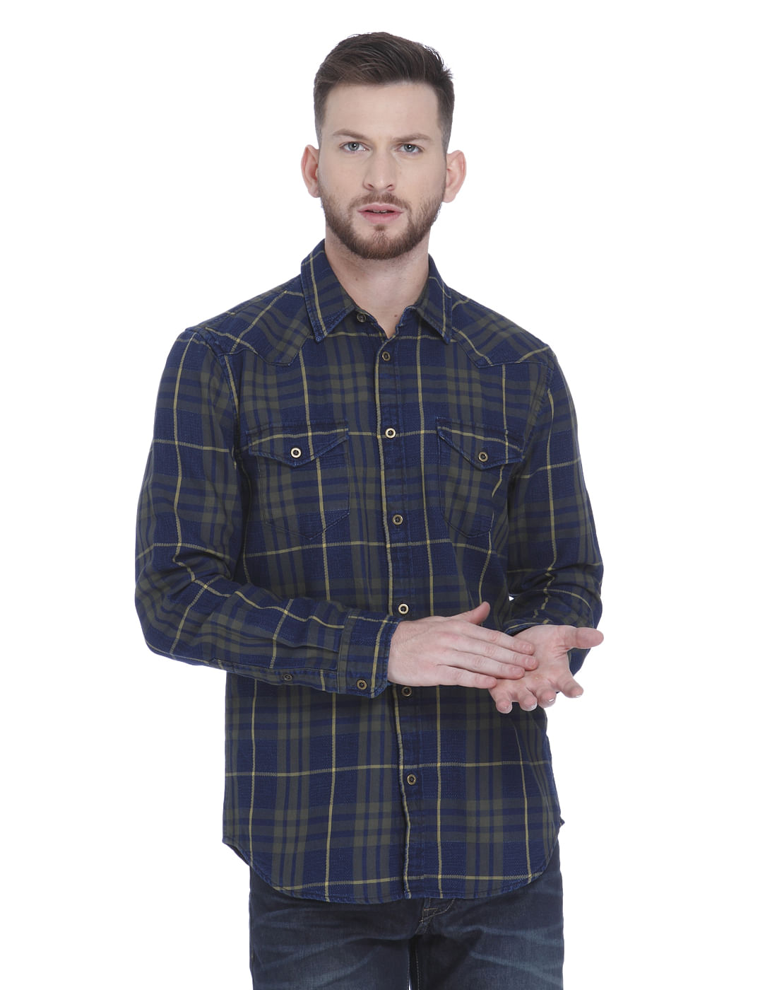 Blue Check Slim Fit Shirt - S