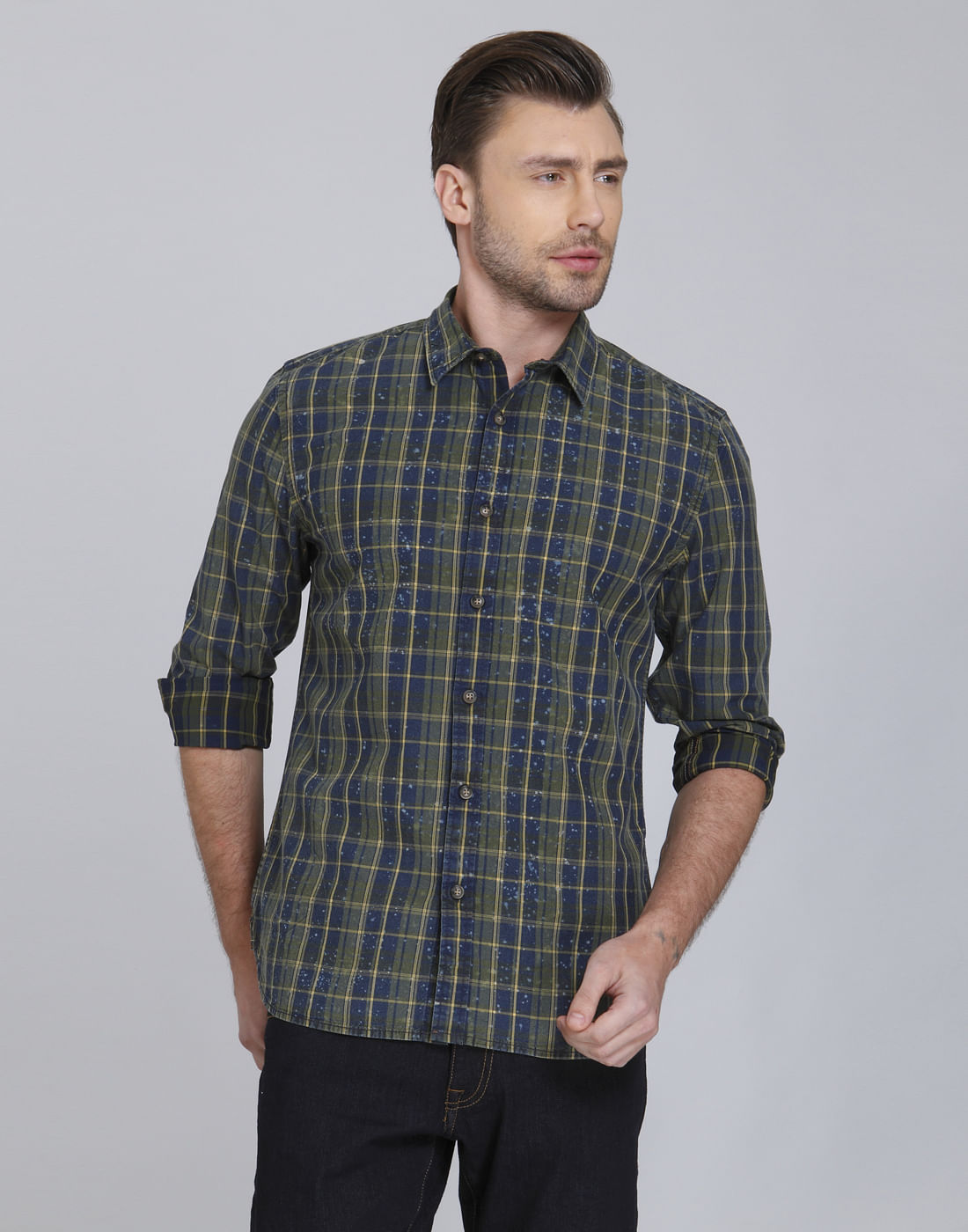 Green Check Slim Fit Shirt