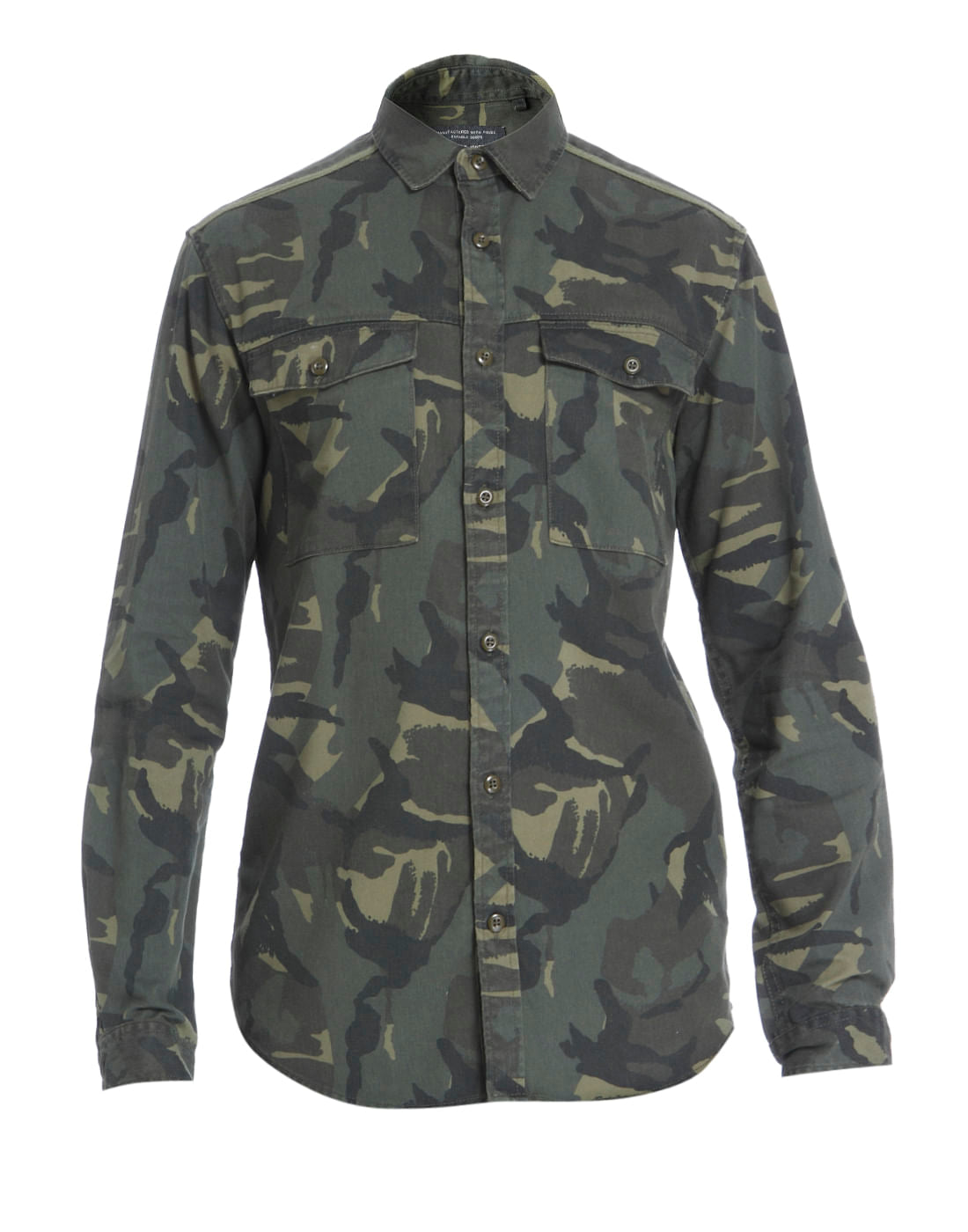 Green Camo Print Slim Fit Shirt