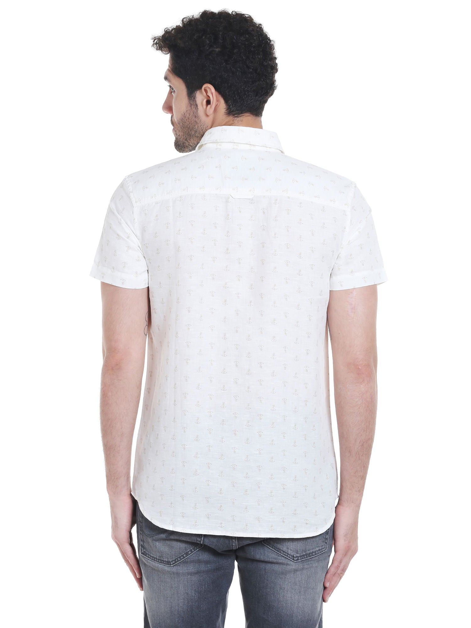 White Anchor Print Linen Shirt