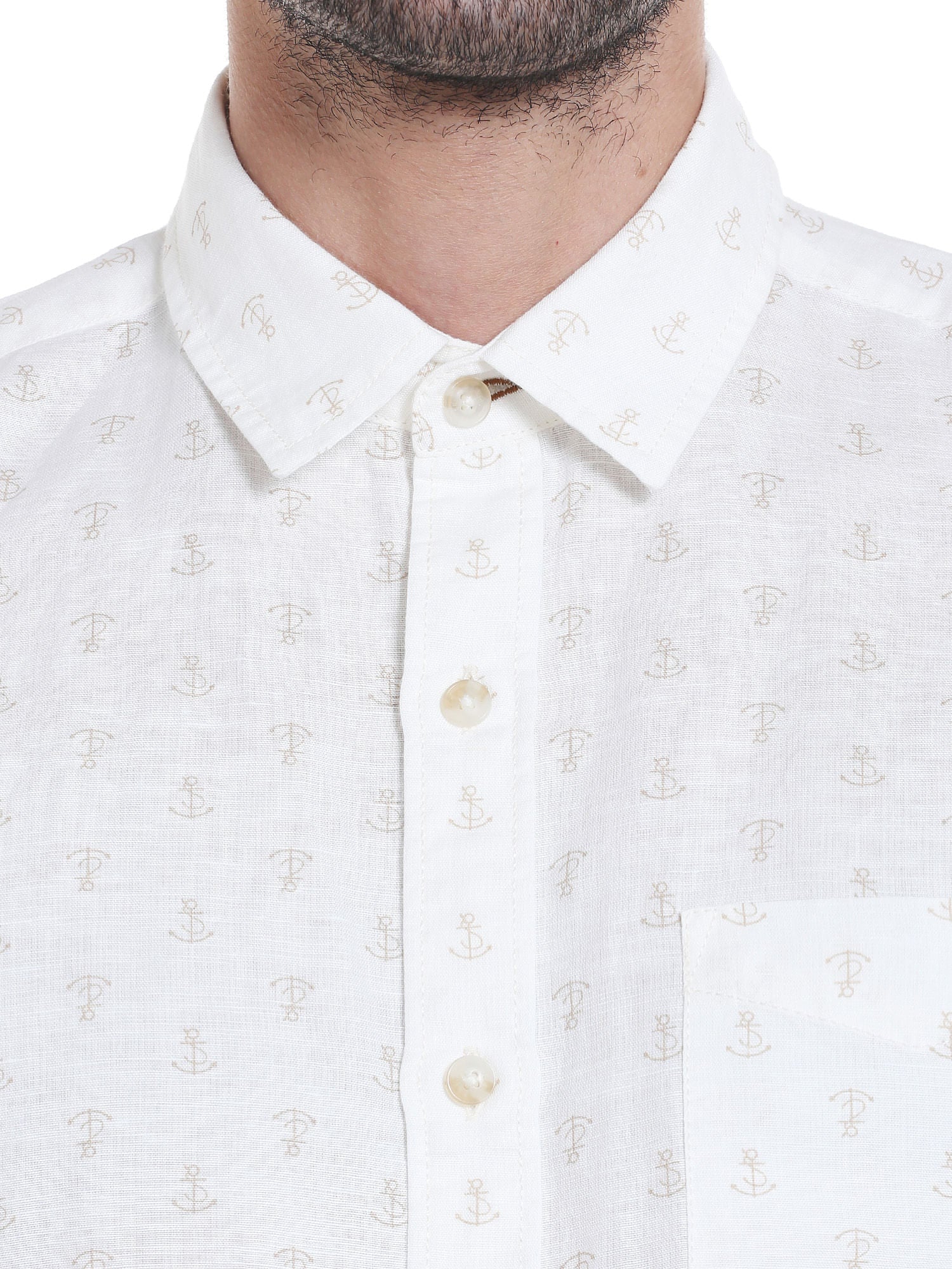 White Anchor Print Linen Shirt