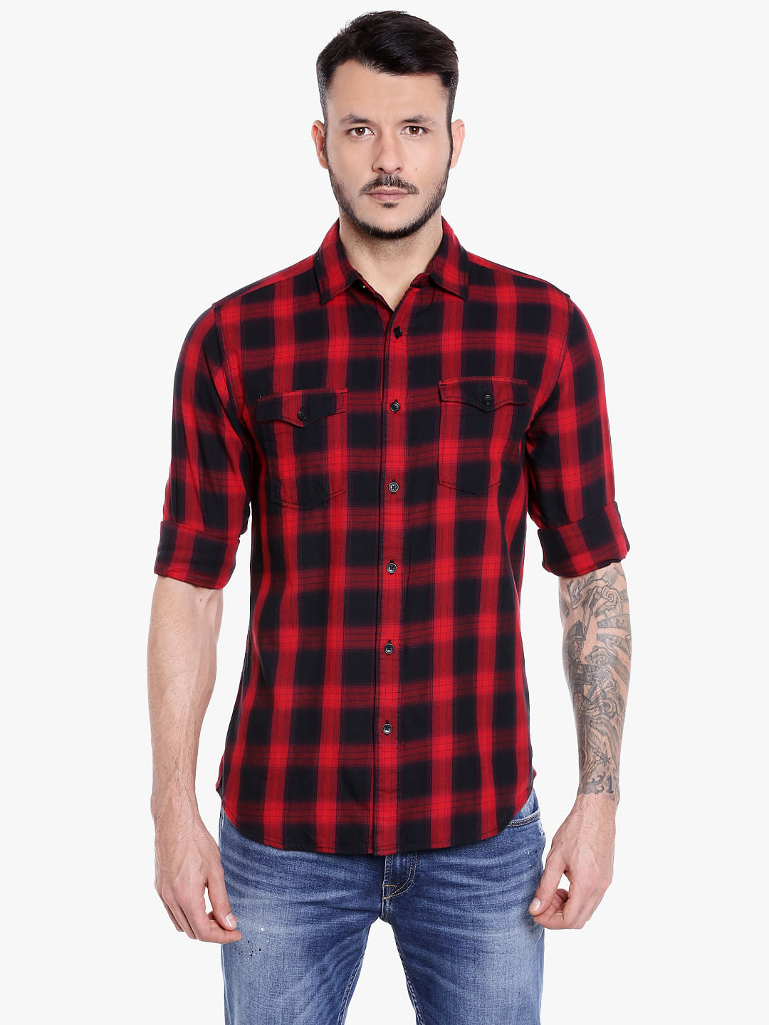 Red Check Slim Fit Shirt