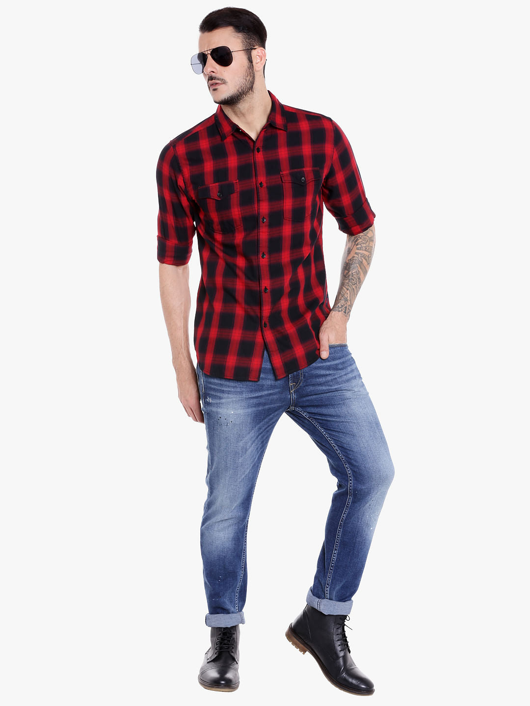 Red Check Slim Fit Shirt