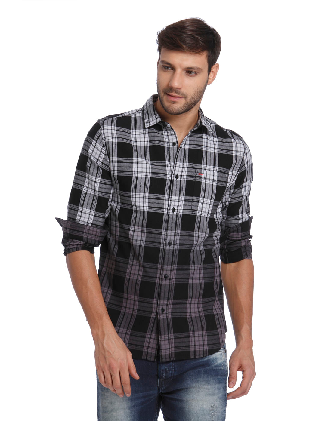 Black & White Check Slim Fit Shirt