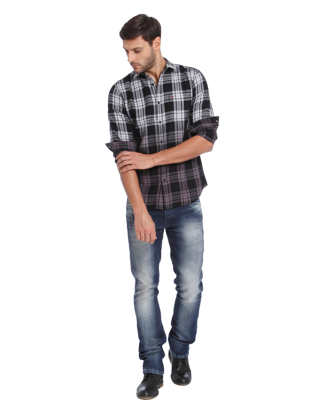 Black & White Check Slim Fit Shirt