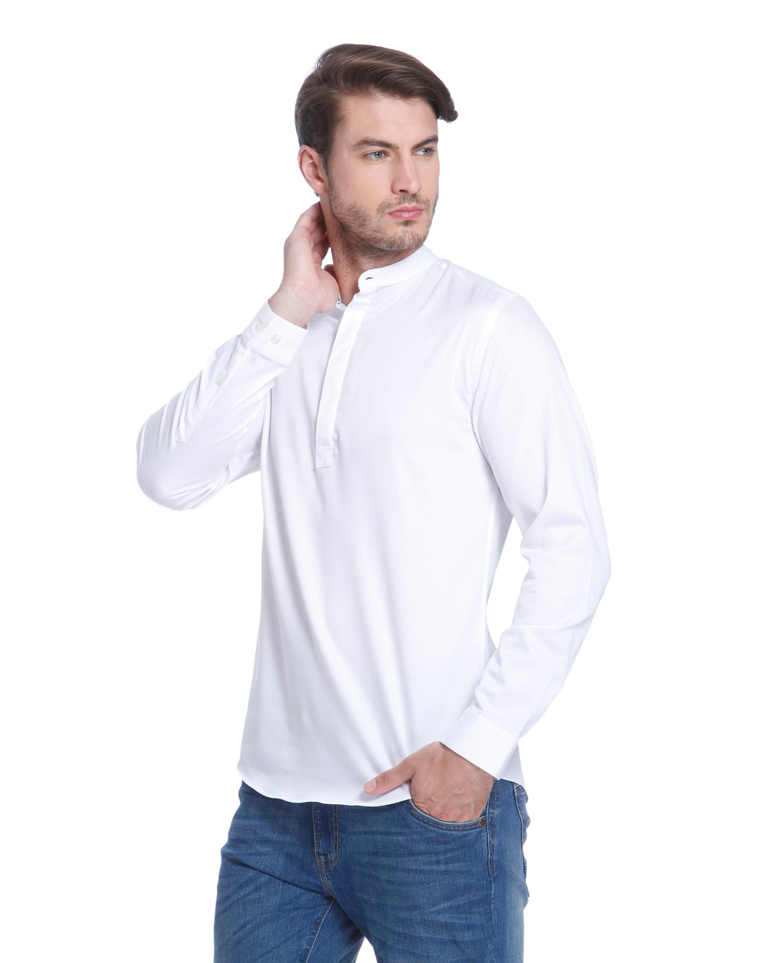 White Mandarin Collar Shirt