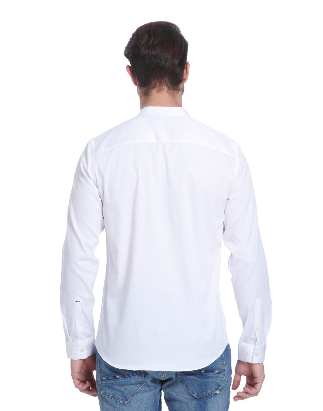 White Mandarin Collar Shirt
