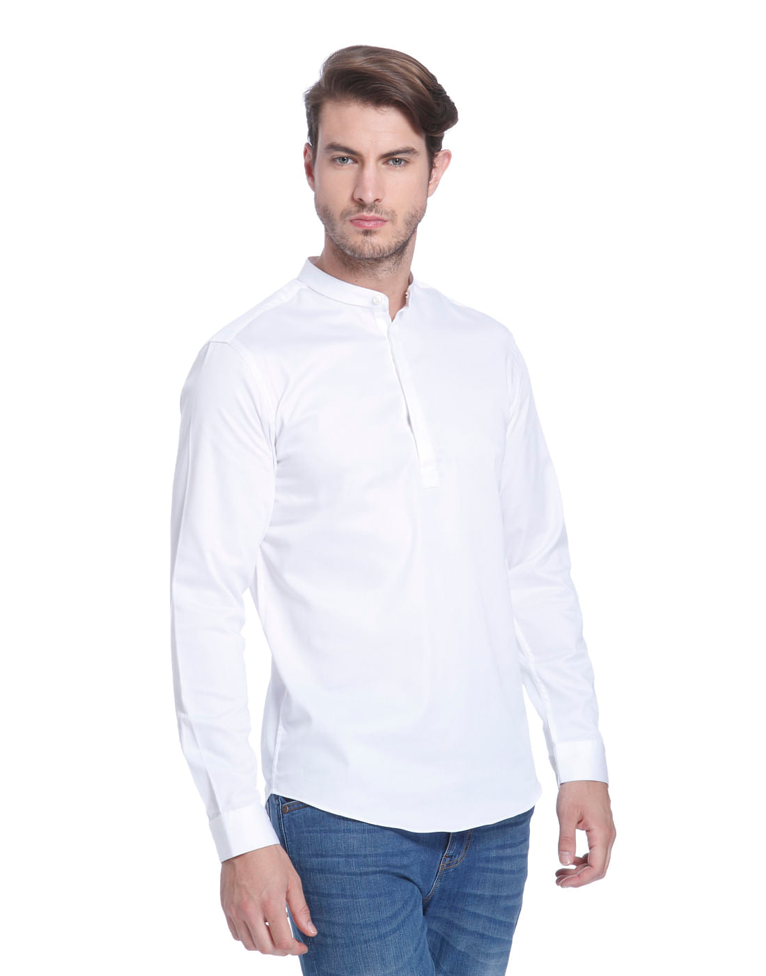 White Mandarin Collar Shirt