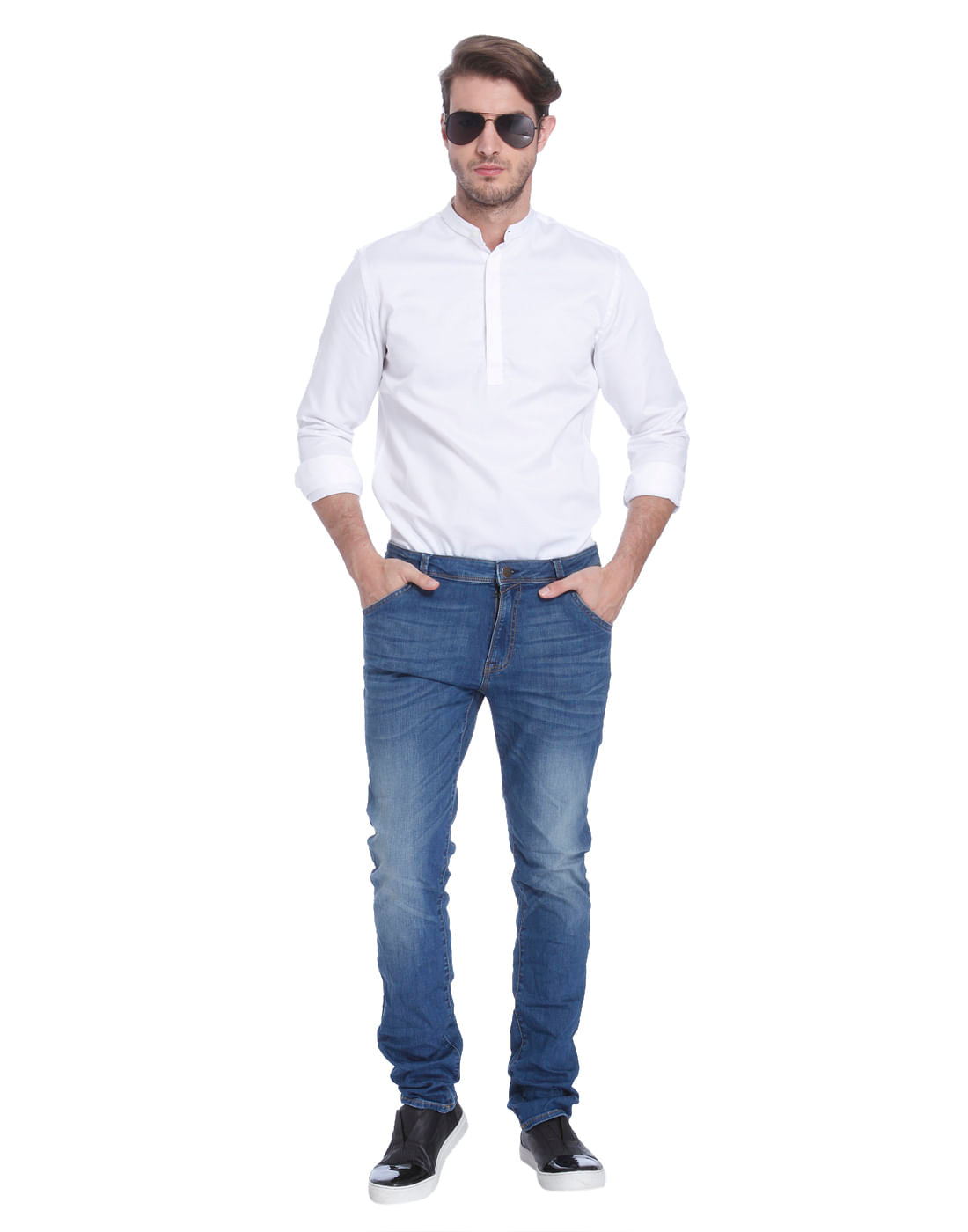 White Mandarin Collar Shirt