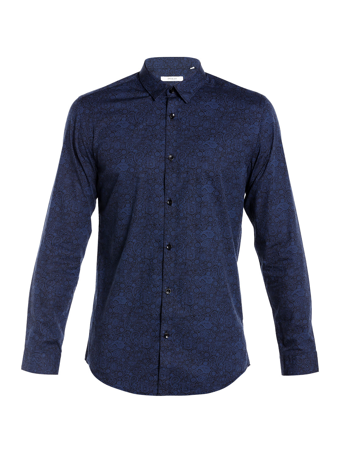 Dark Blue Paisley Print Slim Fit Shirt